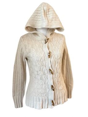 Eddie Bauer Merino Wool Blend Toggle Hooded Sweater Cable Knit Medium